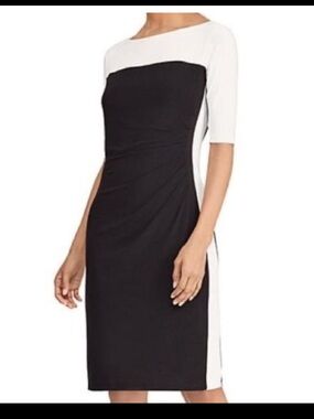 Chaps Navy and White Color Block Stretch Dress